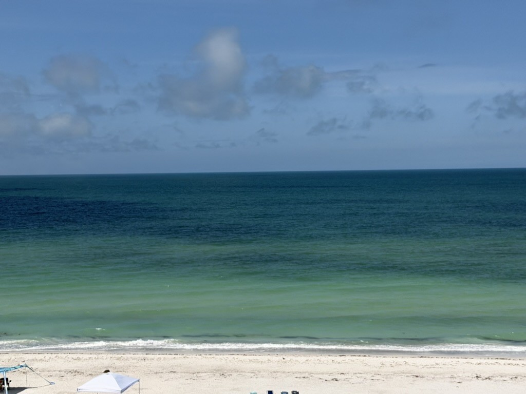 Bright turquoise Gulf of Mexico under a blue sky